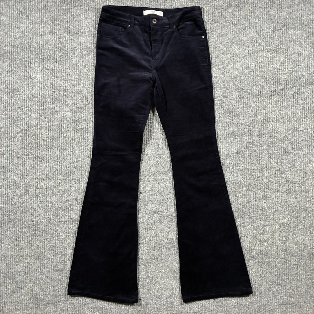 Mango MNG Casual Women Flared Corduroy Pants‎ Size 6 Navy Stretch Mid Rise